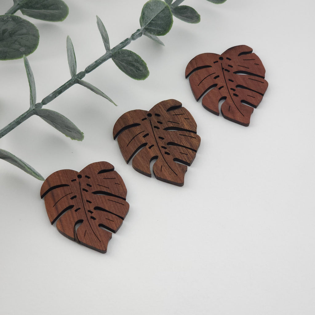 Monstera Leaf Shape Wood Charms, Wooden Pendant, Reclaimed Walnut Wood, Geometric Statement Wood Earrings Diy Ideas JT984