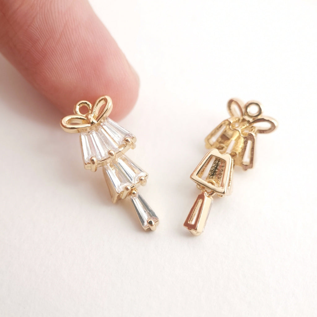 CZ Pave Leaf Charm, Stackable Butterfly, Cubic Pendant, Earring Connectors, Real Gold Plated Brass Earring Charms, Jewelry Findings D0056