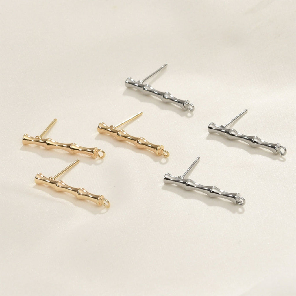 4pcs Gold Bamboo Earring Post With Loop, Bamboo Stud Earring Nickel Free, 23mm, Hypoallergenic Earring Findings Z079