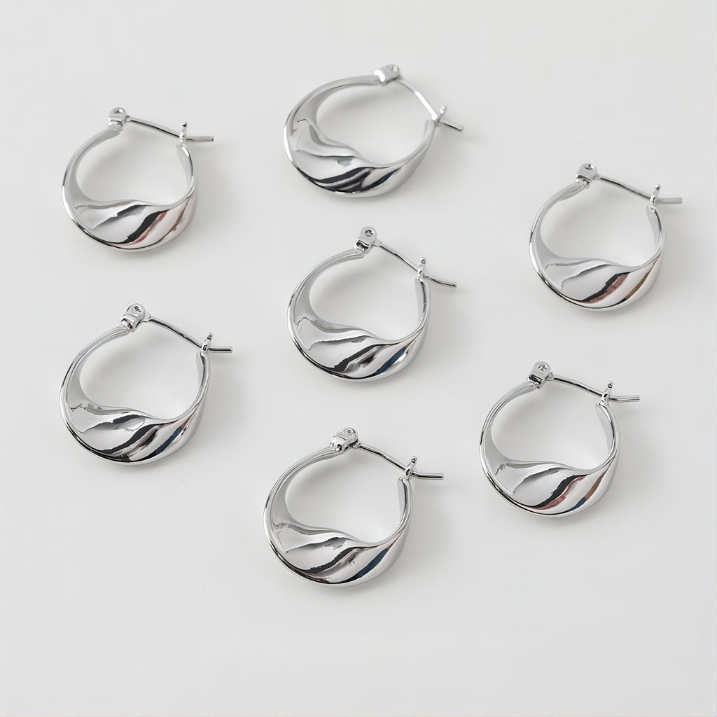 Twisted Hoop Earrings, 14K Gold/Silver, Stainless Steel Pin Nickel Free Earrings, Shiny Gold Hoop Ear Stud GE014