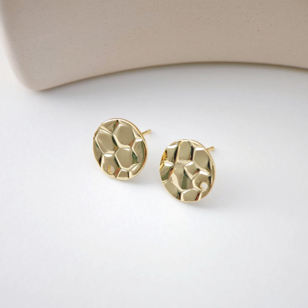 18K Gold Round Engraved Post With Loop, Round Stud Earring Nickel Free, 12.7mm, Hypoallergenic Earring Findings D0197