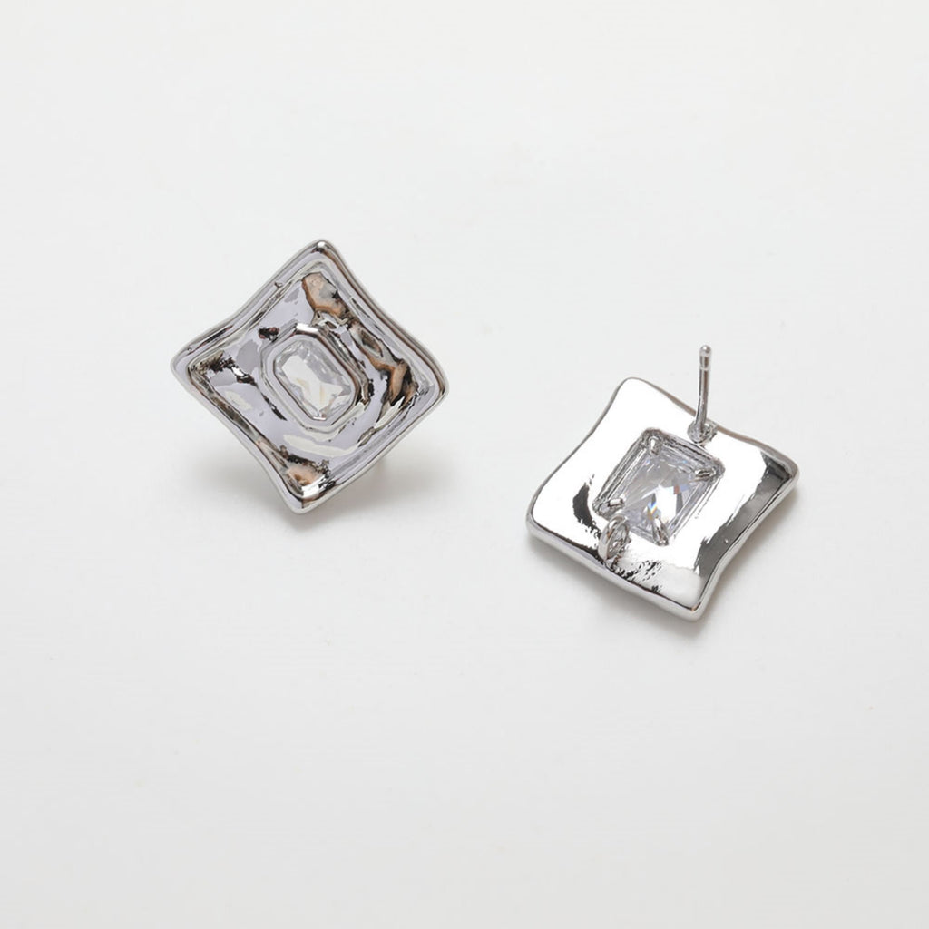 Pendientes con pasador cuadrado irregular y aro, pavé de circonitas, oro de 14 quilates, pasador de plata S925 sin níquel, fornitura hipoalergénica GZ243