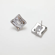 Cargar imagen en el visor de la galería, Pendientes con pasador cuadrado irregular y aro, pavé de circonitas, oro de 14 quilates, pasador de plata S925 sin níquel, fornitura hipoalergénica GZ243