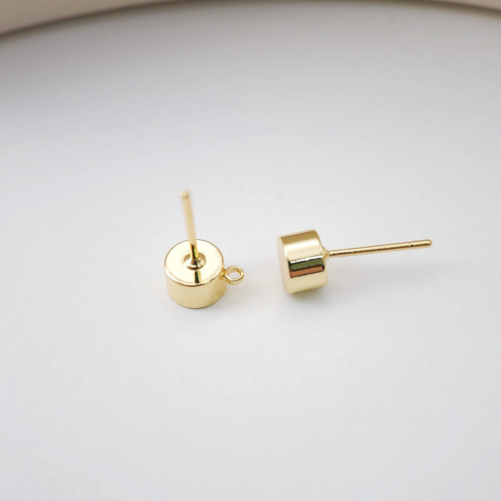 Gold Round Earring Post With Loop, 6mm, Nickel Free Earrings, Ear Stud Loop, Hypoallergenic Earring Findings D0194