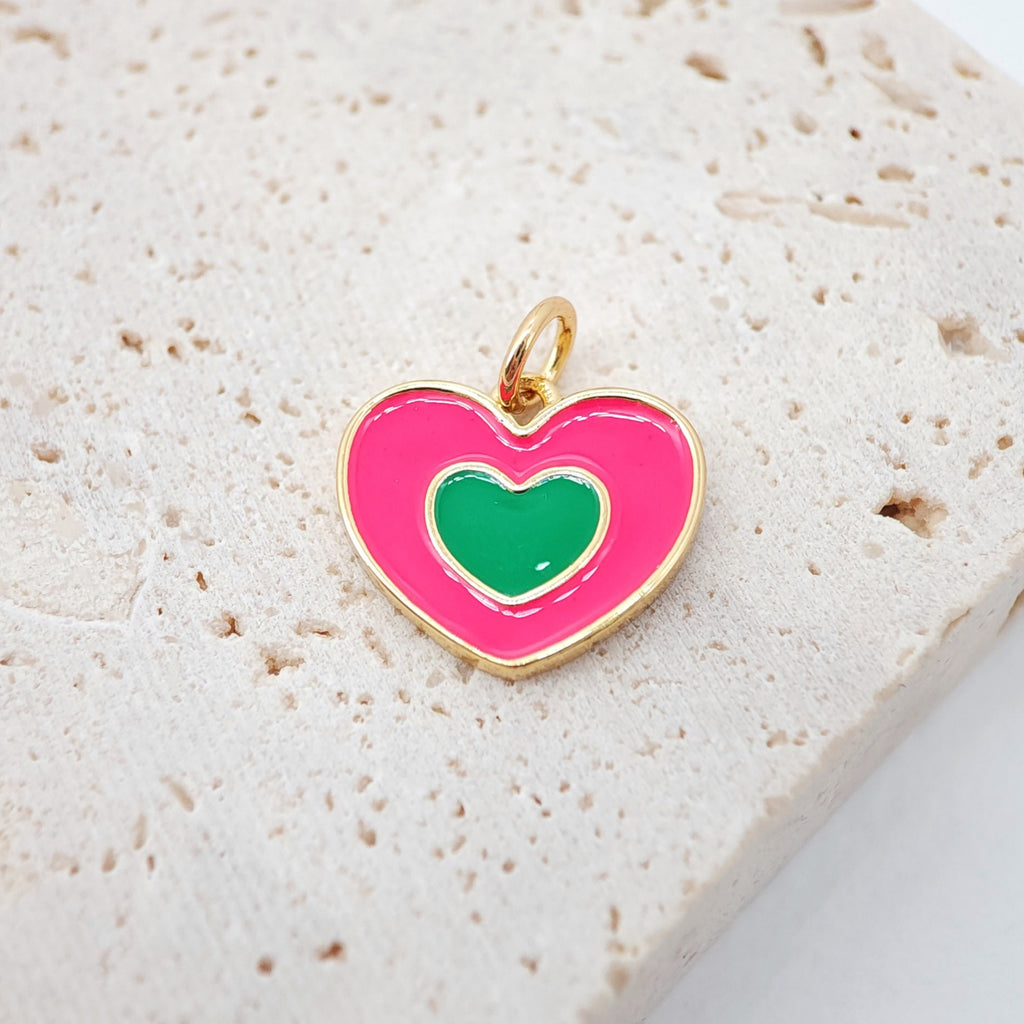Enamel Heart Charm, 18K Gold Plated Heart Pendant, 15mm, Necklace Bracelet Making Pendant S20461