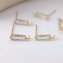 Load image into Gallery viewer, 4pcs Rectangular CZ Earring Post With Loop, S925 Silver Pin Nickel Free Post, 18K gold Plated, Hypoallergenic Earring Findings D0083