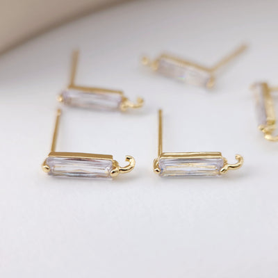 4pcs Rectangular CZ Earring Post With Loop, S925 Silver Pin Nickel Free Post, 18K gold Plated, Hypoallergenic Earring Findings D0083