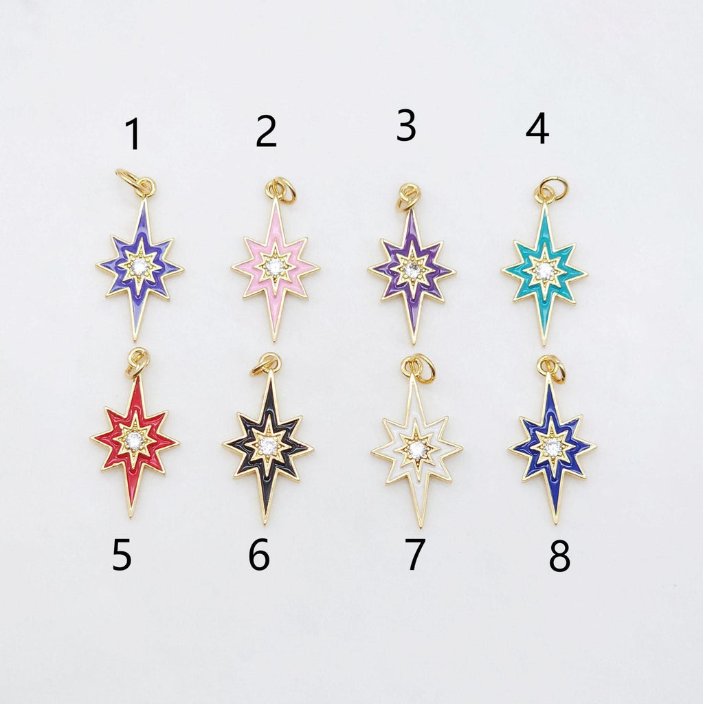 Multicolor Enamel Star Charm, 18K Gold Plated Star Pendant, 21mm, Necklace Bracelet Making Pendant S20495
