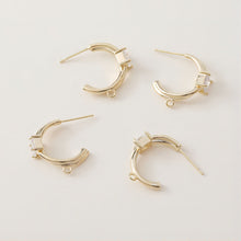 Load image into Gallery viewer, C Shape Earrings Post With Loop, 14K Gold/Silver Plated, S925 Silver Ear Pin Nickel Free Earrings, Pave Square CZ, Earring Findings JJ007