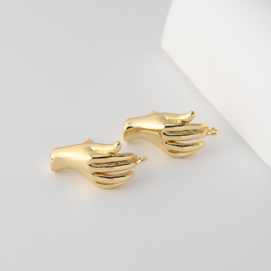 Gold Hand Earrings Post With Loop, 18K Gold Plated, Nickel Free, S925 Silver Pin,Ear Stud Hypoallergenic Earring Findings D0349