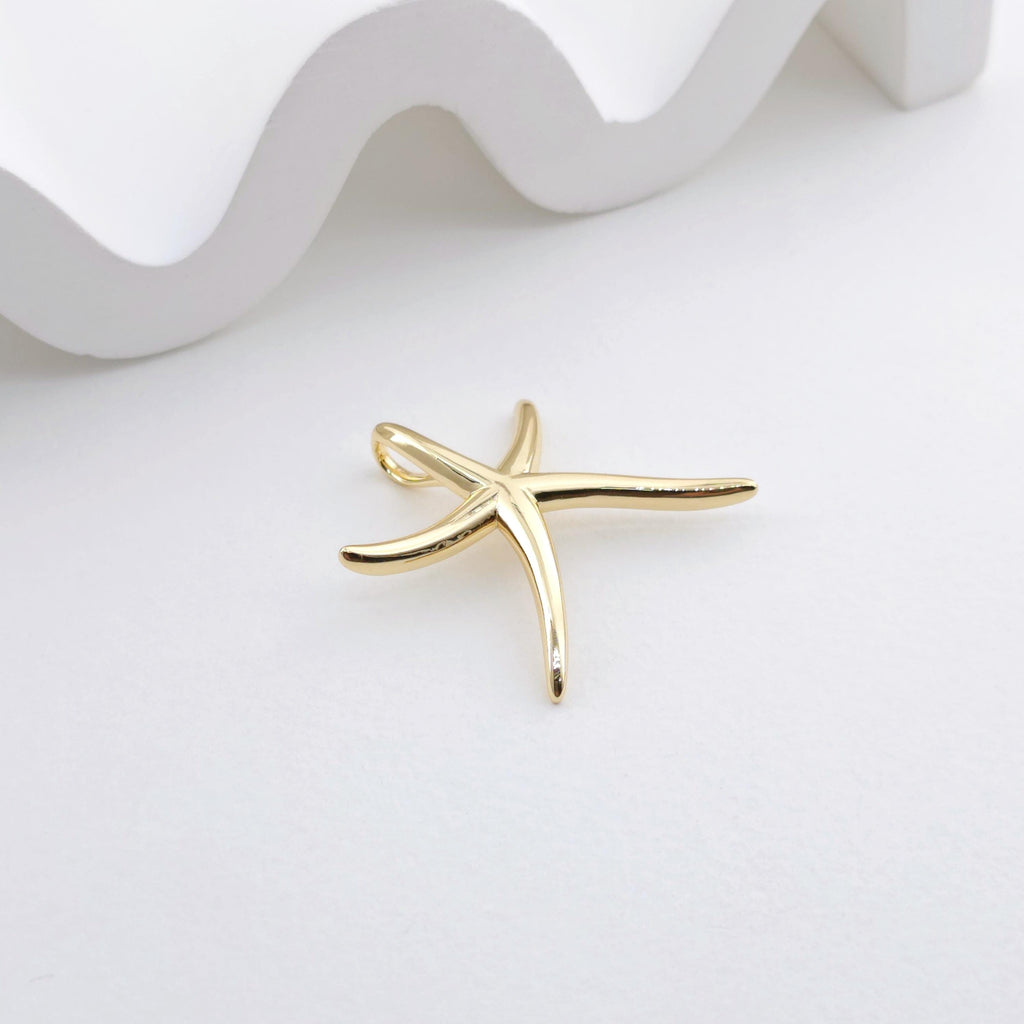 Gold Marine Life Pendant, 18k Gold Plated Brass Charm, Polish Gold Shell Pendant, Starfish Charm, Necklace Making, Jewelry Findings S1299