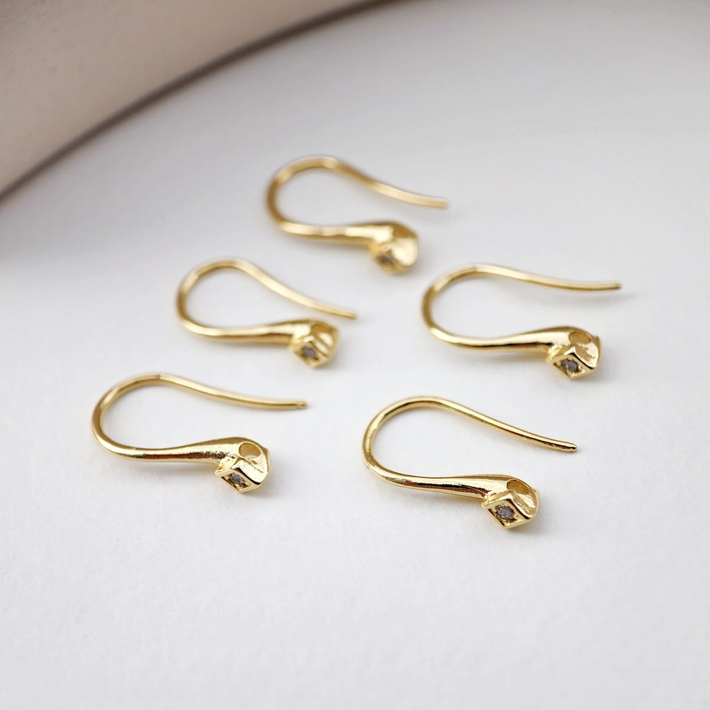 18K Gold Plated Ear Wires, Cubic Pave Earring Hooks, Nickel Free, Fish Hooks, Ear Wires for Jewelry Making D0159