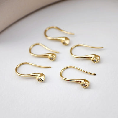 18K Gold Plated Ear Wires, Cubic Pave Earring Hooks, Nickel Free, Fish Hooks, Ear Wires for Jewelry Making D0159