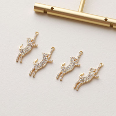 Dainty Cute Kitty Charm, CZ Pave Cat Pendant, 18K Gold Plated, Necklace Pendant Findings GZ410