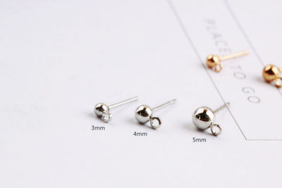 10pcs Stud Earring Post,Ball Stud With Horizontal Loop, S925 Silver Ear Pin,Gold/Silver Earring,Hypoallergenic Earring Findings T5-ZX7047