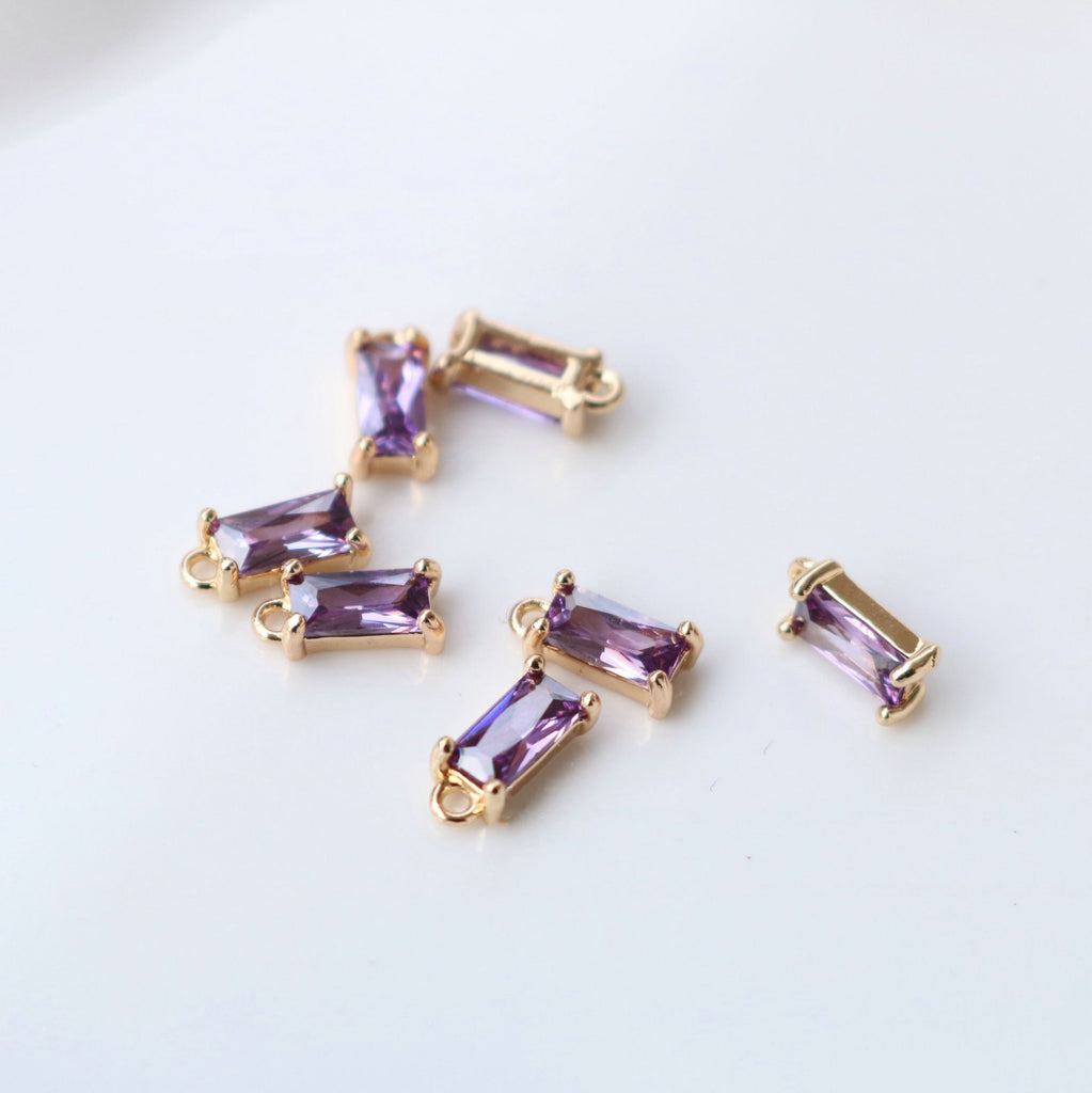 10pcs Rectangular Charm, Cubic Zircon Crystal Pendant, Bracelet Necklace Pendant, 14K Real Gold Plated, Jewelry Findings HL070-F132