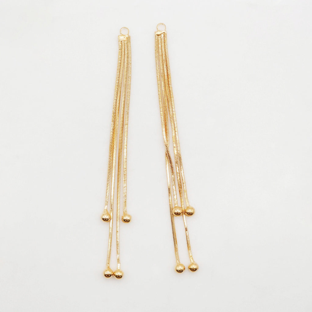 10pcs Gold Chain Tassel Pendant, Gold Beads Snake Chain Charm, 18K Gold Plated Earring Chain Pendant, Earring Findings ZX086
