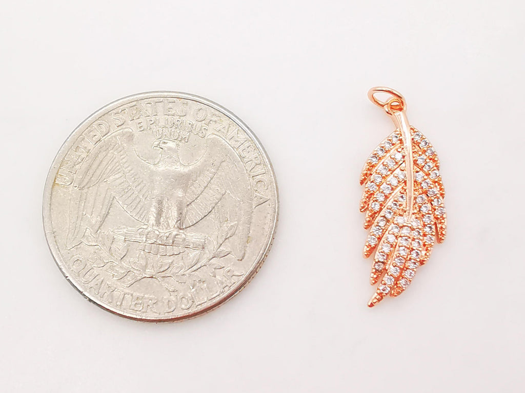 2PCS 22x8mm Cubic Leaf Charms, 18K Gold Leaf Pendants, Micro pave charms for Necklace Bracelet Earring, Jewelry Findings S730