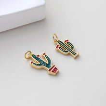 Load image into Gallery viewer, Enamel Cactus Pendant, 18K Gold Plated Charm, Dainty Jewelry Making Pendant S1309