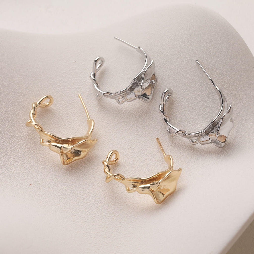 C-Shaped Trumpet Earrings With Loop, 14K Gold/Silver Plated, S925 Silver Ear Pin Nickel Free Earrings, Twist Wrap, Earring Findings GZ734