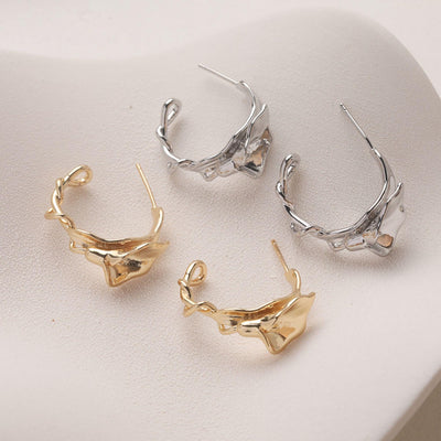 C-Shaped Trumpet Earrings With Loop, 14K Gold/Silver Plated, S925 Silver Ear Pin Nickel Free Earrings, Twist Wrap, Earring Findings GZ734