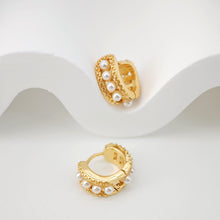 Load image into Gallery viewer, Leaf Cubic Ear Hoops Pave Crystal, 13mm, 18K Gold Plated Leverback Earrings, Leaf Huggie Hoops Earring S20269