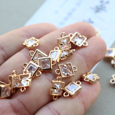 10pcs CZ Pave Small Square Connector, Cubic Zircon Crystal Pendant, Bracelet Necklace Pendant, 14K  Gold Plated, Jewelry Findings JY073-F231