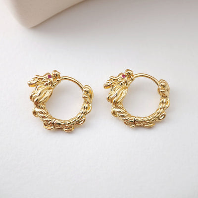 Gold Dragon Hoop Earring, 18.6mm, 18K Gold Plated Leverback Earrings, Huggie Hoops Earring S1188