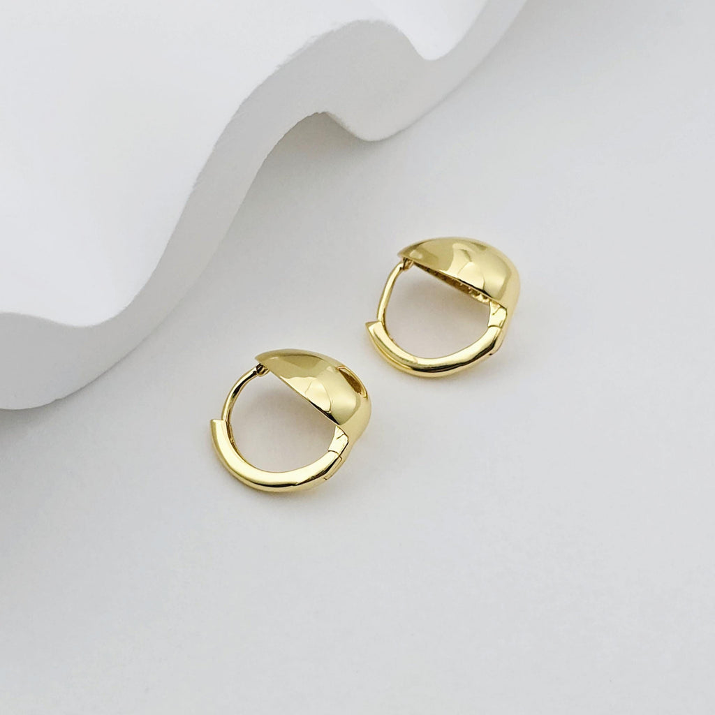 18K Gold Drop Hoop, Polish Gold, 14.7*13.6mm, Stud Earring Nickel Free, Hypoallergenic Earring Findings S1246