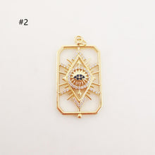 Cargar imagen en el visor de la galería, Dije rectangular de ojo turco cúbico, chapado en oro de 18 quilates con micro circonitas pavé, ideal para hacer collares, accesorios de joyería S20226