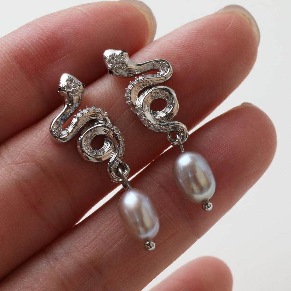 Snake Earrings Post With Loop, 18K Gold Plated, CZ Pave, Nickel Free, S925 Silver Pin, Ear Stud Hypoallergenic Earring Findings GZ779