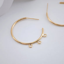 Load image into Gallery viewer, C Shape Earrings Post with 3 loops, 18K Gold, S925 Silver Pin, Nickel Free Hoops, Ear Stud Hypoallergenic Earring Findings ZX244