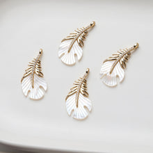 Load image into Gallery viewer, Feather Shell Pendant, Real Gold/Silver Plated, CZ Pave, Jewelry Making Findings GZ533