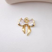 Load image into Gallery viewer, CZ Pave Bow Tie Charm, Cubic Zircon Crystal Bow Tie Pendant, Bracelet Necklace Pendant,  Gold Plated, Jewelry Findings S1216