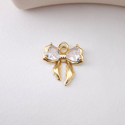 CZ Pave Bow Tie Charm, Cubic Zircon Crystal Bow Tie Pendant, Bracelet Necklace Pendant,  Gold Plated, Jewelry Findings S1216