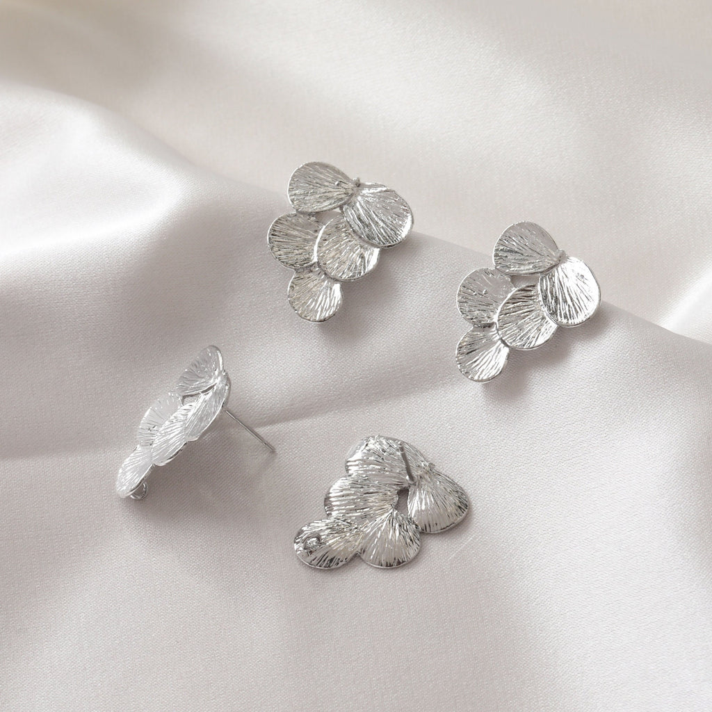 Leaf Post with Loop, Gold/Matte Gold/Silver, S925 Silver Pin Nickel Free Earrings, Hypoallergenic Earring Findings JJ028-D