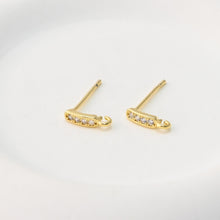 Load image into Gallery viewer, CZ Pave Rectangular Earring Post With Loop, S925 Silver Pin Nickel Free Post, 18K gold Plated, Hypoallergenic Earring Findings S1461