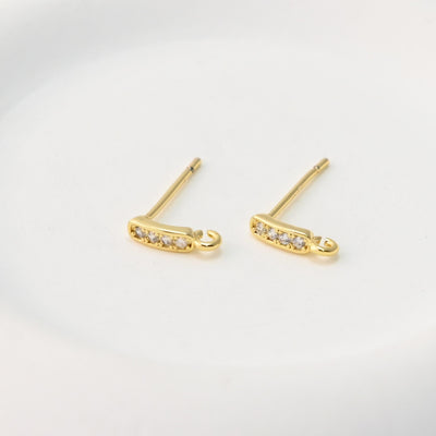 CZ Pave Rectangular Earring Post With Loop, S925 Silver Pin Nickel Free Post, 18K gold Plated, Hypoallergenic Earring Findings S1461