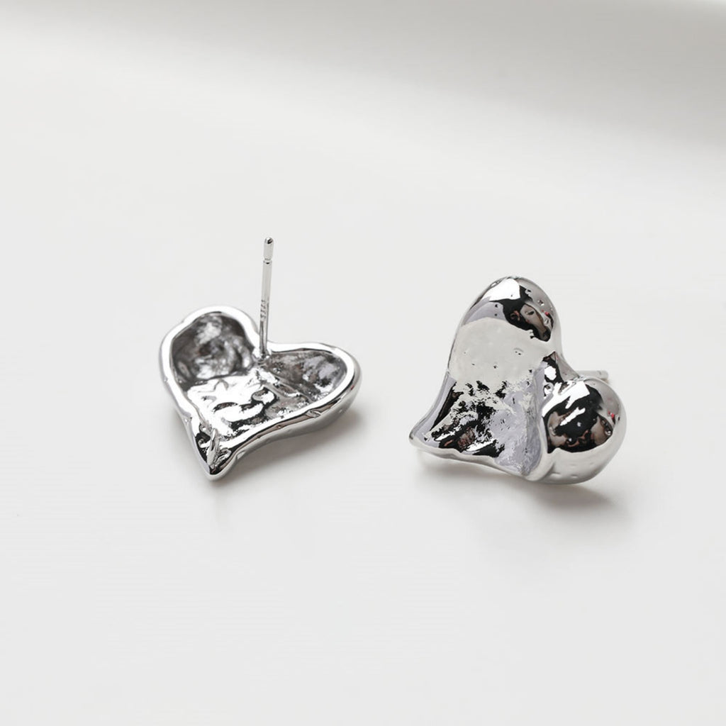 Gold Heart Earring Post, 14K Gold Nickel Free Earrings, S925 Silver Ear Pins, 17.8*17.7mm, Heart Shape Ear Stud with Loop GZ509-D0449