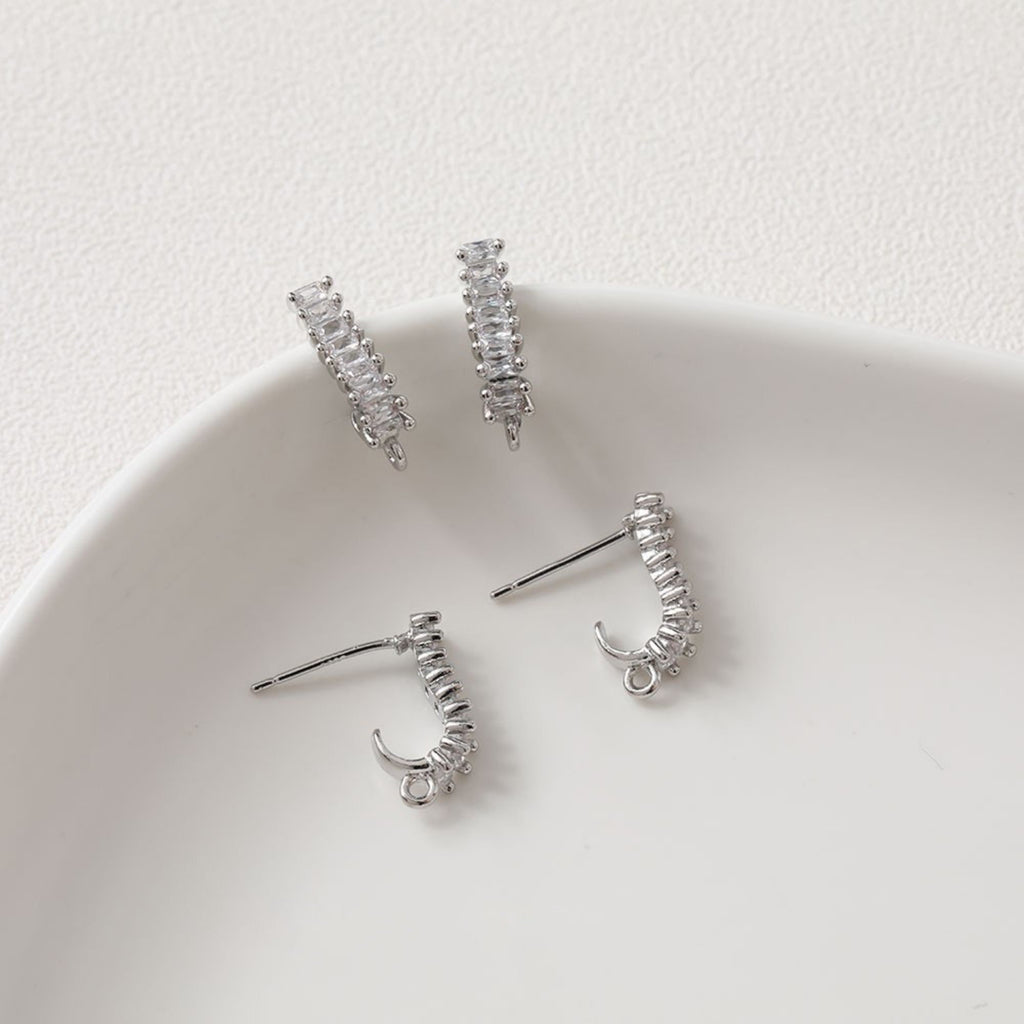 Pendientes en forma de C con pasador y aro, chapados en oro de 14 quilates y plata de ley 925, sin níquel, con pavé de piedra cúbica, accesorios para pendientes bb086