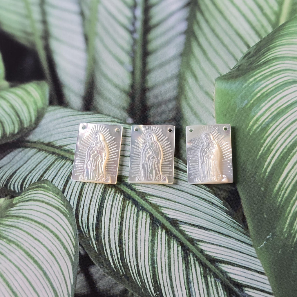 Maria White Mother-of-Pearl, MOP Shell Pendant, Engraved Maria White Nacre, Pearl Oyster, Rectangular Shell Jewelry Making Findings RY073