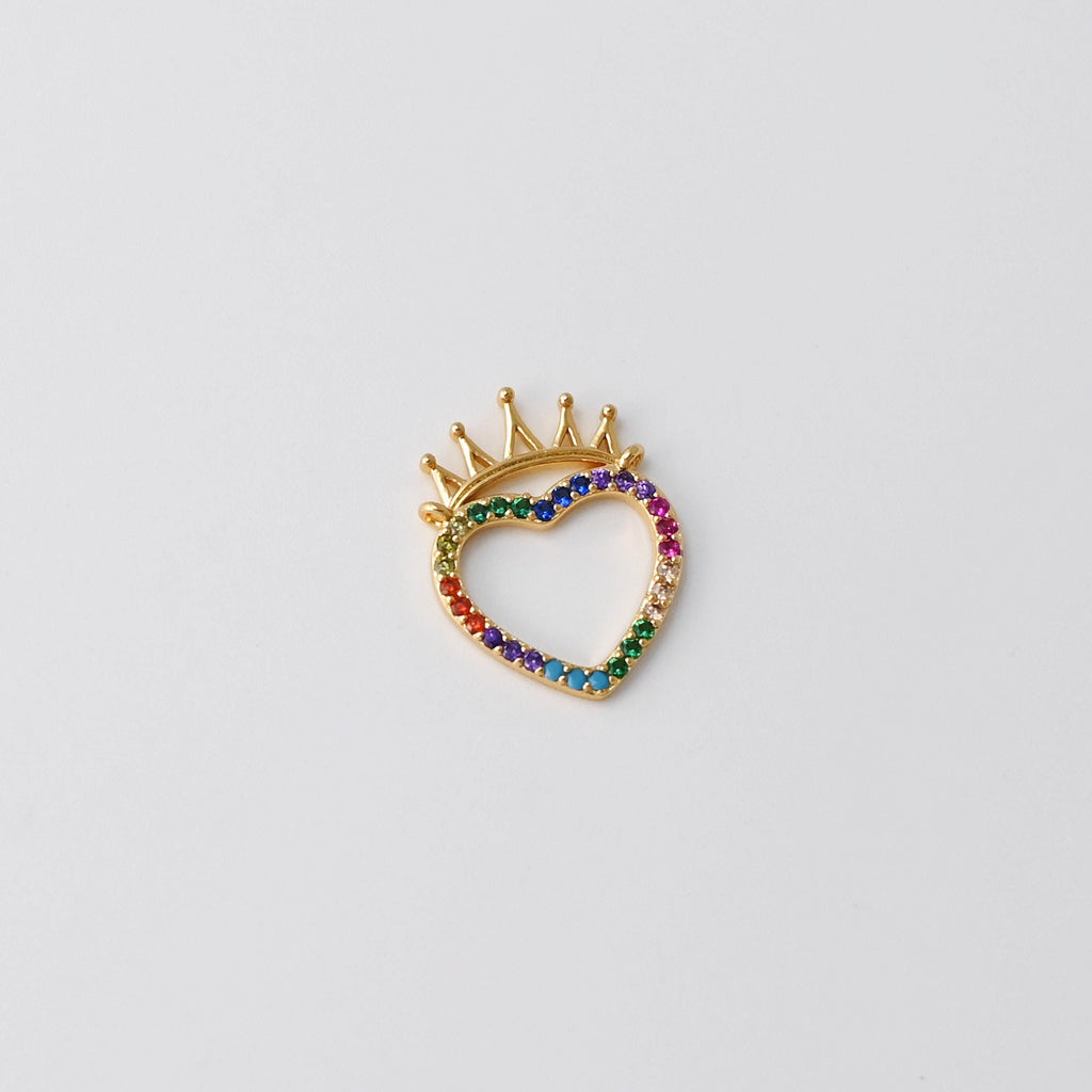 Heart Charms, Multicolor Cubic Pave , 18K Gold Plated CZ Pave, Love Charms, Bracelet Necklace Making Pendants, Jewelry Findings S20305