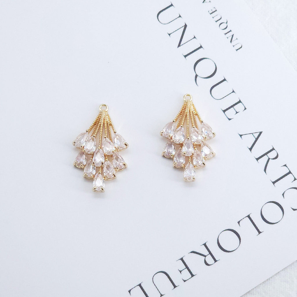 CZ Pave Leaf Charm, Cubic Zircon Crystal Leaf Pendant, CZ Earring Charms,  Real Gold Plated  Earring Charms, Jewelry Findings ZR007-F044