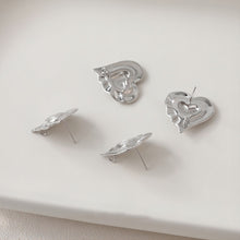 Load image into Gallery viewer, Gold Heart Earring Post, 14K Gold/Silver Nickel Free Earrings, S925 Silver Ear Pins, 20mm, Heart Shape Ear Stud with Loop JJ023