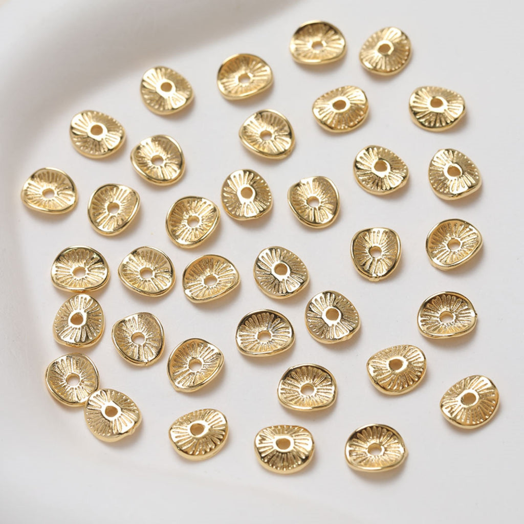 10pcs Curved Spacer Beads, 14K Gold Plated, 8.6mm, Dainty Round Earring Making Beads, Jewelry Finding GZ377