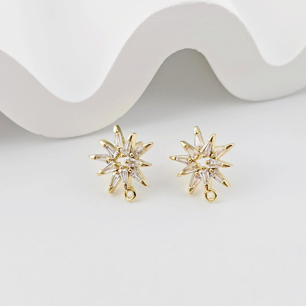 أقراط على شكل زهرة من الزركونيا المكعبة، مطلية بالذهب مع حلقة، مضادة للحساسية، أدوات يدوية الصنع، لوازم صنع الأقراط بنفسك D0257