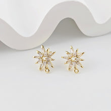تحميل الصورة إلى عارض المعرض، أقراط على شكل زهرة من الزركونيا المكعبة، مطلية بالذهب مع حلقة، مضادة للحساسية، أدوات يدوية الصنع، لوازم صنع الأقراط بنفسك D0257