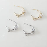 Pendientes en forma de C con pasador y aro, chapados en oro de 14 quilates y plata de ley 925, sin níquel, con circonitas cuadradas pavé, accesorios para pendientes JJ007