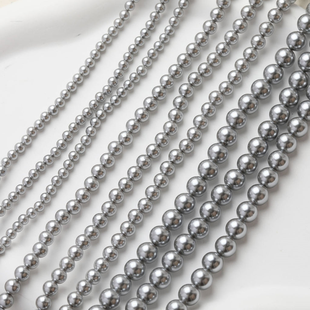 حبات لؤلؤ صدفية مستديرة رمادية فاتحة، 4 مم، 6 مم، 8 مم، حبات ناعمة لصنع المجوهرات، العثور على الخرز بنفسك GE129