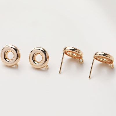 Round Geometry Earring Post, S925 Silver Pin, 14K Gold/Silver Plated, Nickel Free Earrings, Irregular Shape Ear Stud with Loop JG067-ZX246